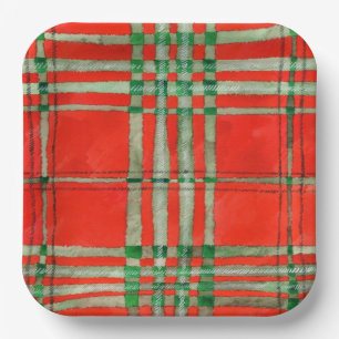 Platos de papel cuadrados de 9" TARTÁN ROJO SCOTT
