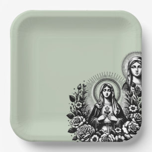 Platos de papel cuadrados de color verde suave con