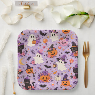 Platos de papel cuadrados de Halloween lindos
