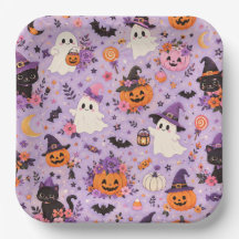 Platos de papel cuadrados de Halloween lindos