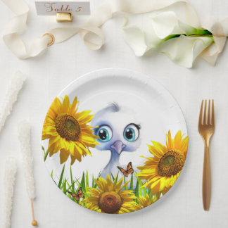 Platos de papel cuadrados de pato blanco girasol m