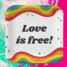 Platos de papel cuadrados Rainbow Pride: El amor e