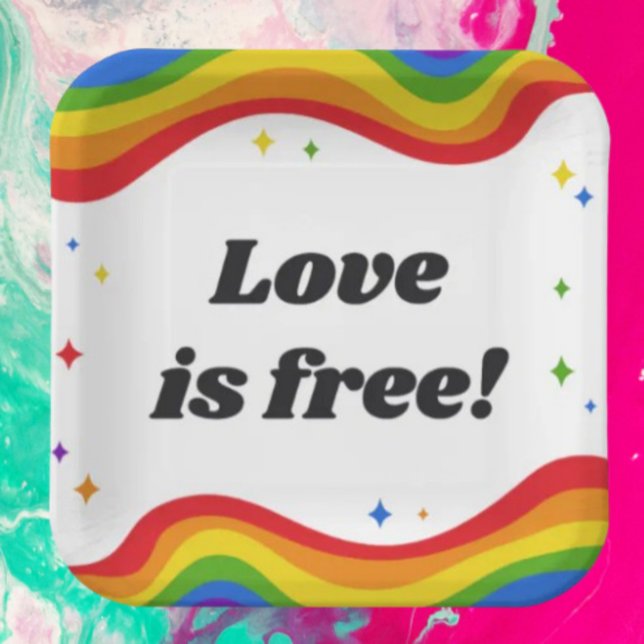 Platos de papel cuadrados Rainbow Pride: El amor e (Subido por el creador)