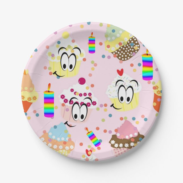 Platos de papel, Cupcake de Feliz Cumpleaños (Anverso)