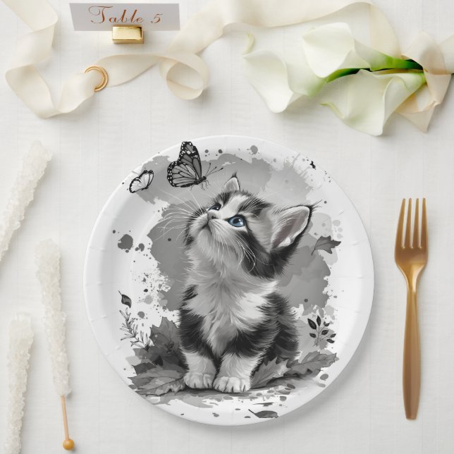 Platos de papel Cute Cat Meow (Boda)