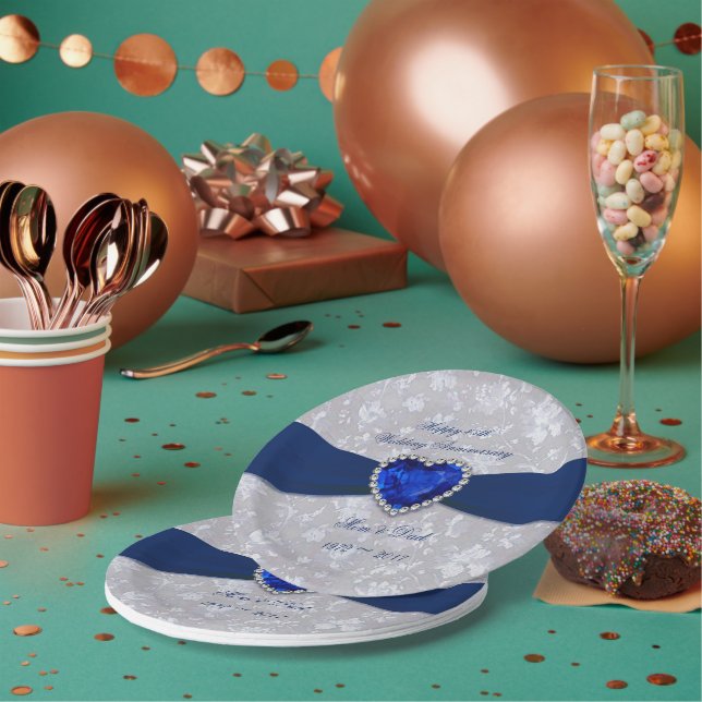 Platos de Papel Damask Audaz para Aniversario de B (Multi)