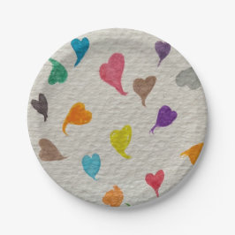 Platos de papel de acuarela con corazones