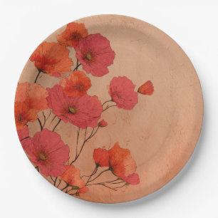Platos de papel de amapolas rojas