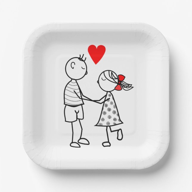 Platos de papel de amor con pareja linda (Anverso)