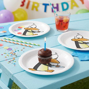 Platos de Papel de Animal Divertido Pingüino con u