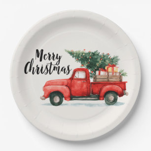Platos de papel de árbol de Navidad y coche festiv
