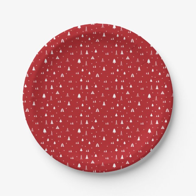 Platos de Papel de Árboles de Navidad y Copos de N (Anverso)