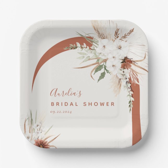 Platos de papel de arco floral de terracota boho (Anverso)
