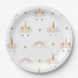 Platos de papel de arcoíris de unicornio