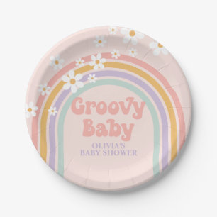 Platos de papel de arcoíris pastel Groovy Baby