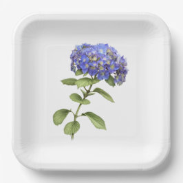 Platos de papel de arte botánico de Hortensias azu
