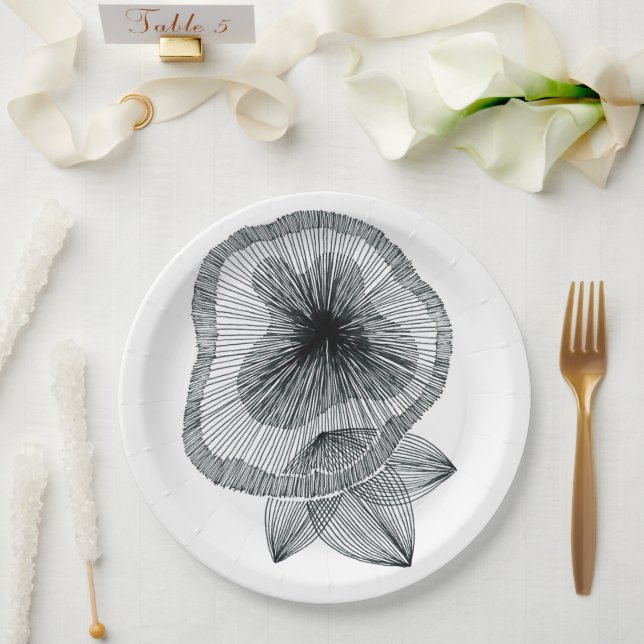 Platos de papel de arte de línea radial abstracta  (Boda)
