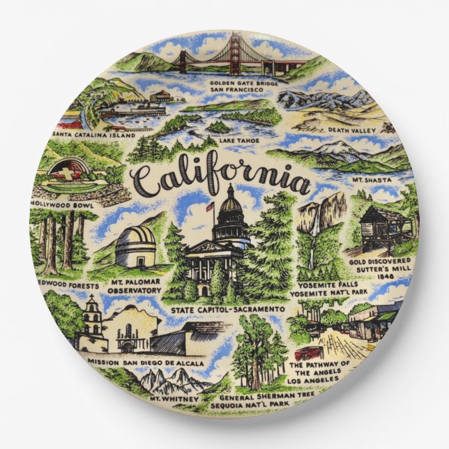 Platos de papel de atracciones de California (Anverso)