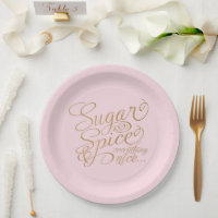 Platos de papel de azúcar y especias rosa y dorado