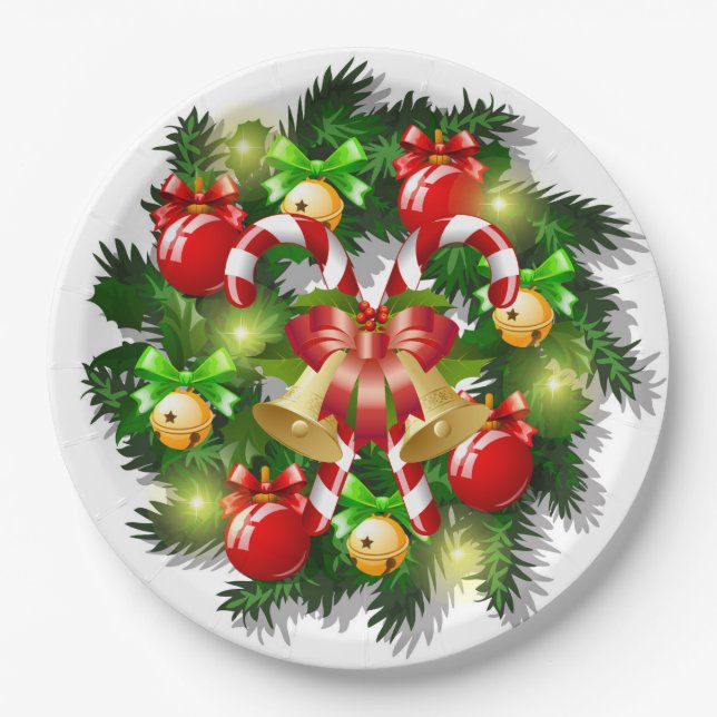 Platos de Papel de Bastones de Caramelo de Navidad (Anverso)