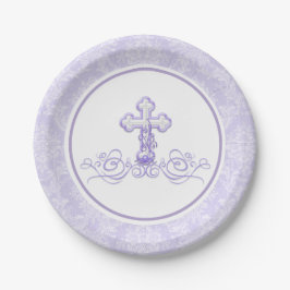 Platos de papel de bautizo lavanda púrpura