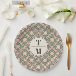 Platos de papel de boda Art Déco Verde Salvia