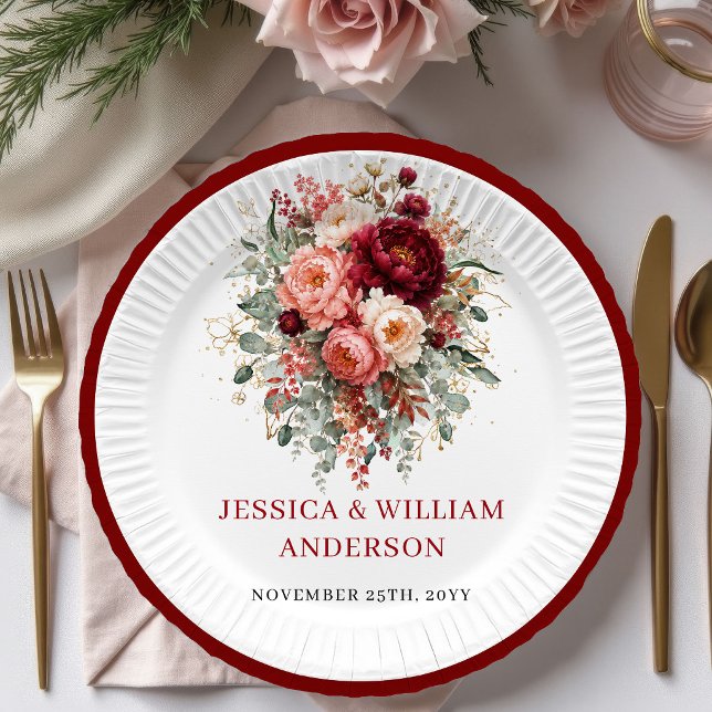 Platos de papel de boda boho de terracota moderna  (Modern Terracotta Boho Wedding Paper Plates Design

)