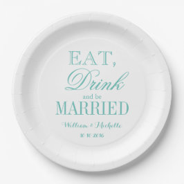 Platos de papel de boda para comer, beber y casars