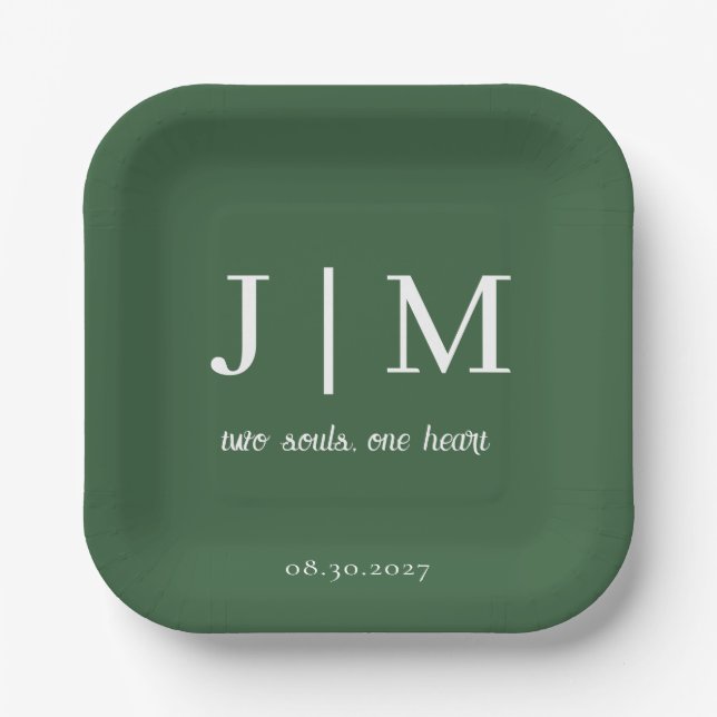 Platos de papel de boda personalizables con fecha  (Anverso)