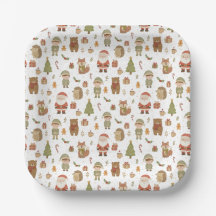 Platos de papel de bosque de Navidad dibujados a m
