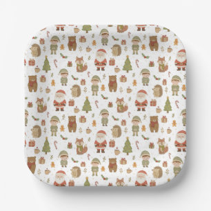Platos de papel de bosque de Navidad dibujados a m