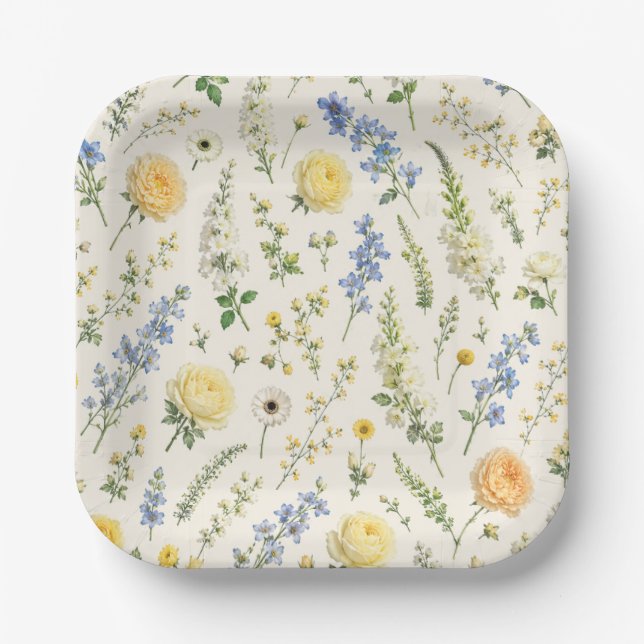 Platos de papel de botánica de primavera (Anverso)