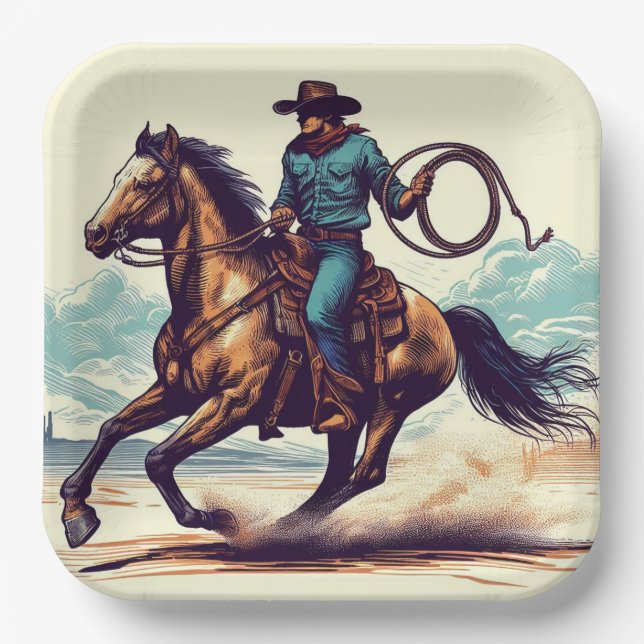 Platos de Papel de Caballo Vaquero, Fiesta del Rod (Anverso)