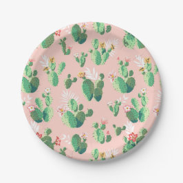 Platos de papel de cactus rosa y turquesa del suro