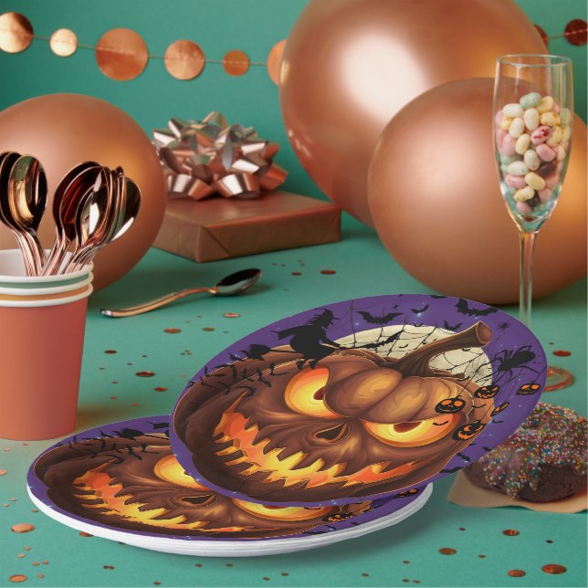 Platos de Papel de Calabaza de Halloween Espeluzna (Multi)