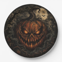Platos de papel de calabaza vintage oscura de Hall