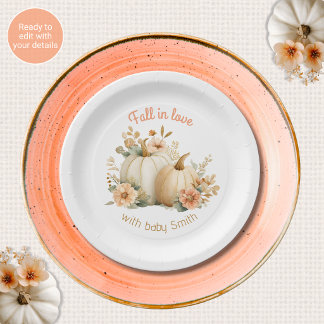 Platos de Papel de Calabazas para Baby Shower de E