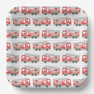 Platos de papel de camión de bomberos, fiesta de h