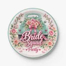 Platos de papel de camión floral para Bride Squad