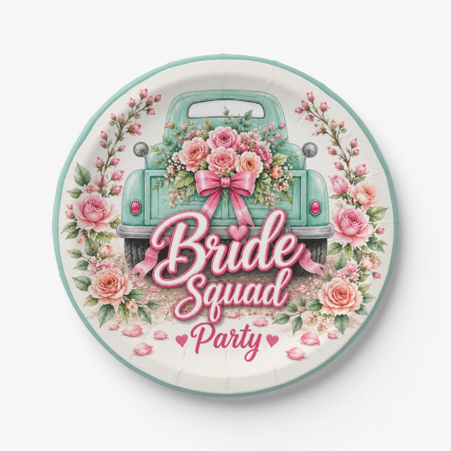 Platos de papel de camión floral para Bride Squad (Anverso)