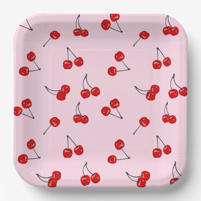 Platos de papel de cerezas, fiesta de frutas rojas (Anverso)