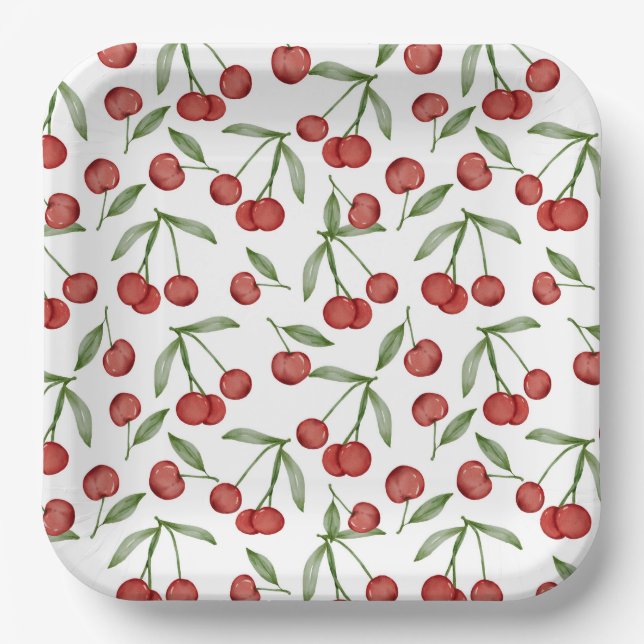 Platos de Papel de Cerezas, Fiesta de Frutas Rojas (Anverso)