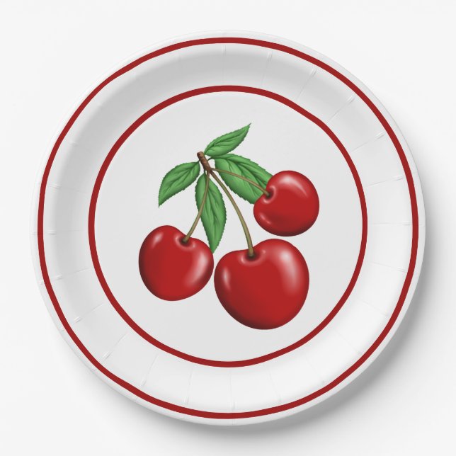 Platos de Papel de Cerezas Rojas (Anverso)