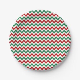 Platos de papel de Chevron Rojo y Verde de Navidad