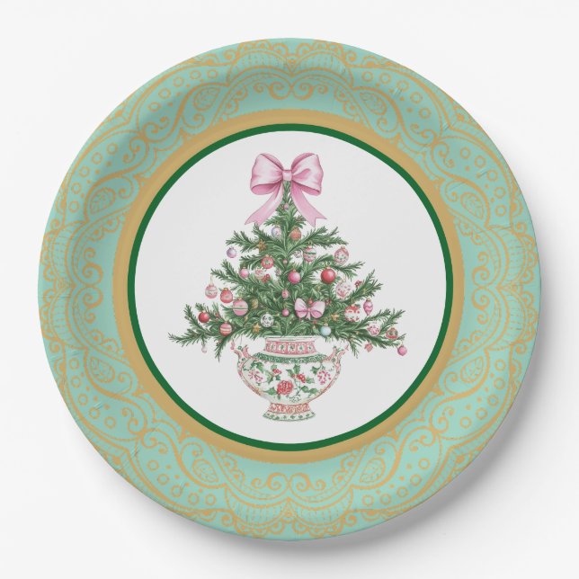 Platos de papel de Chinoiserie de Navidad (Anverso)