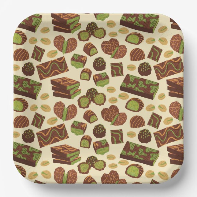 Platos de papel de chocolate de Dubai, postre de c (Anverso)