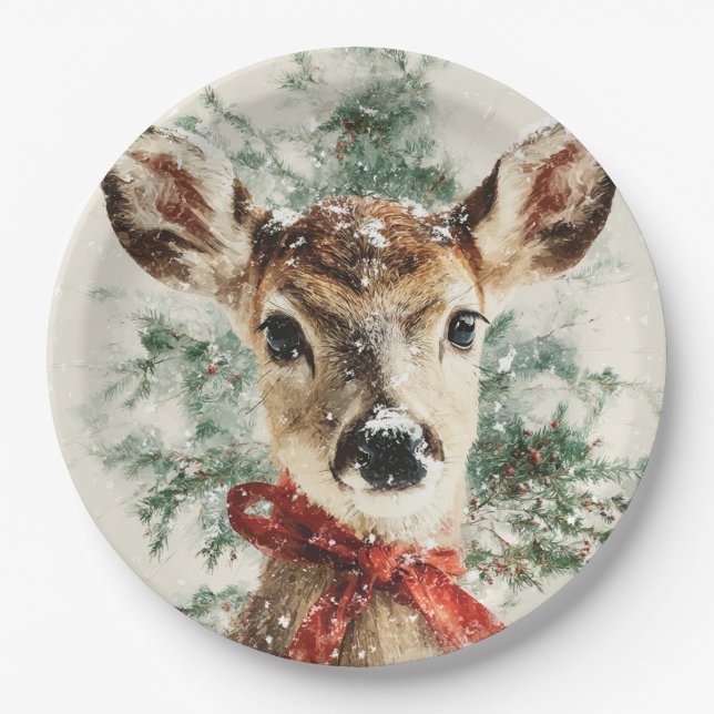 Platos de papel de ciervos caprichosos de Navidad (Anverso)