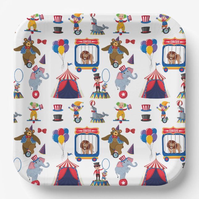 Platos de Papel de Circo, Suministros para Fiestas (Anverso)