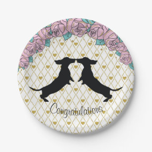 Platos de papel de compromiso Dachshund Flores Cor