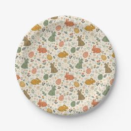 Platos de papel de conejitos de primavera dibujado